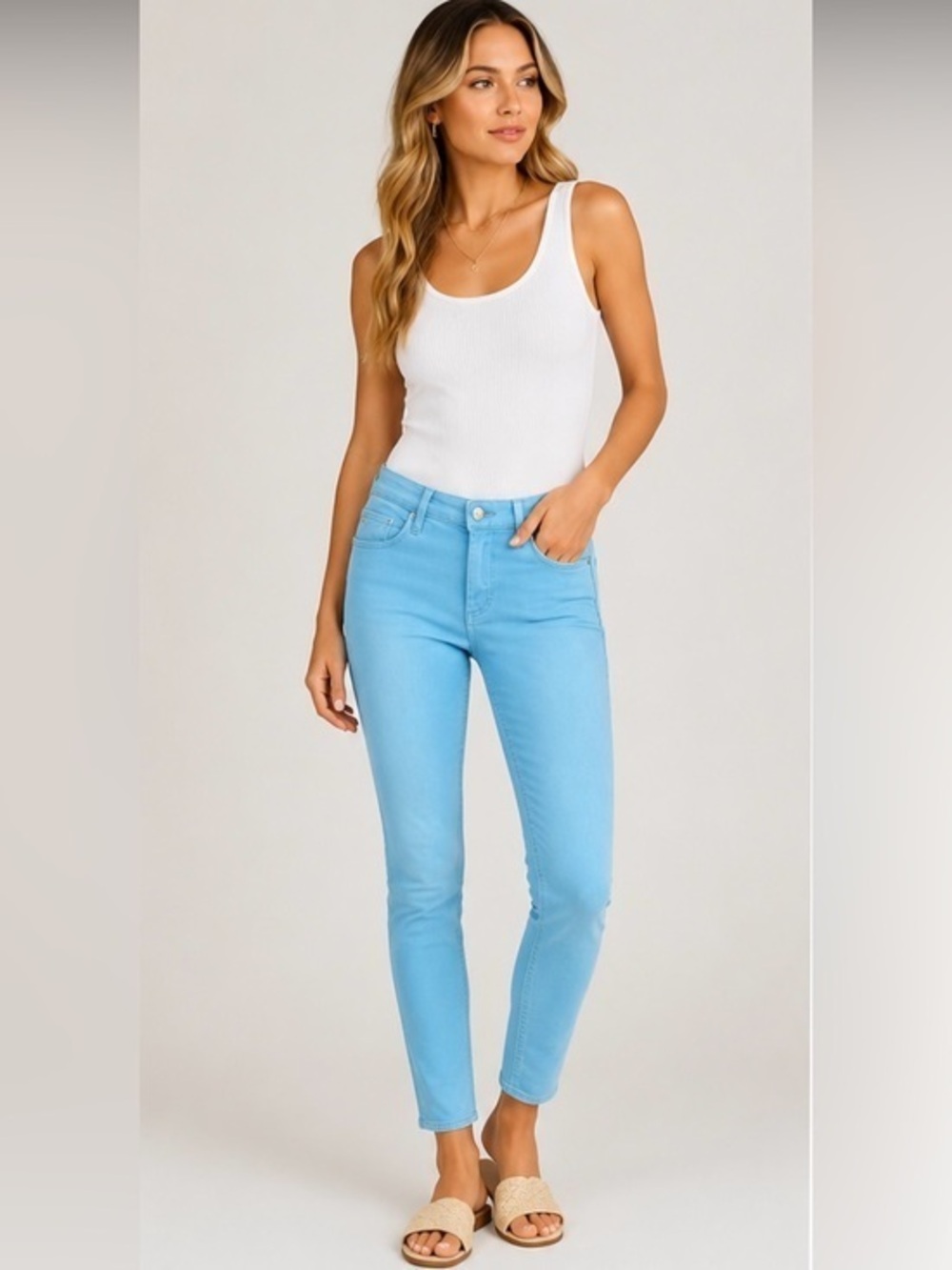 Anthropologie AG Adriano Goldschmied Aqua Blue Skinny Ankle Jeans Size 25R